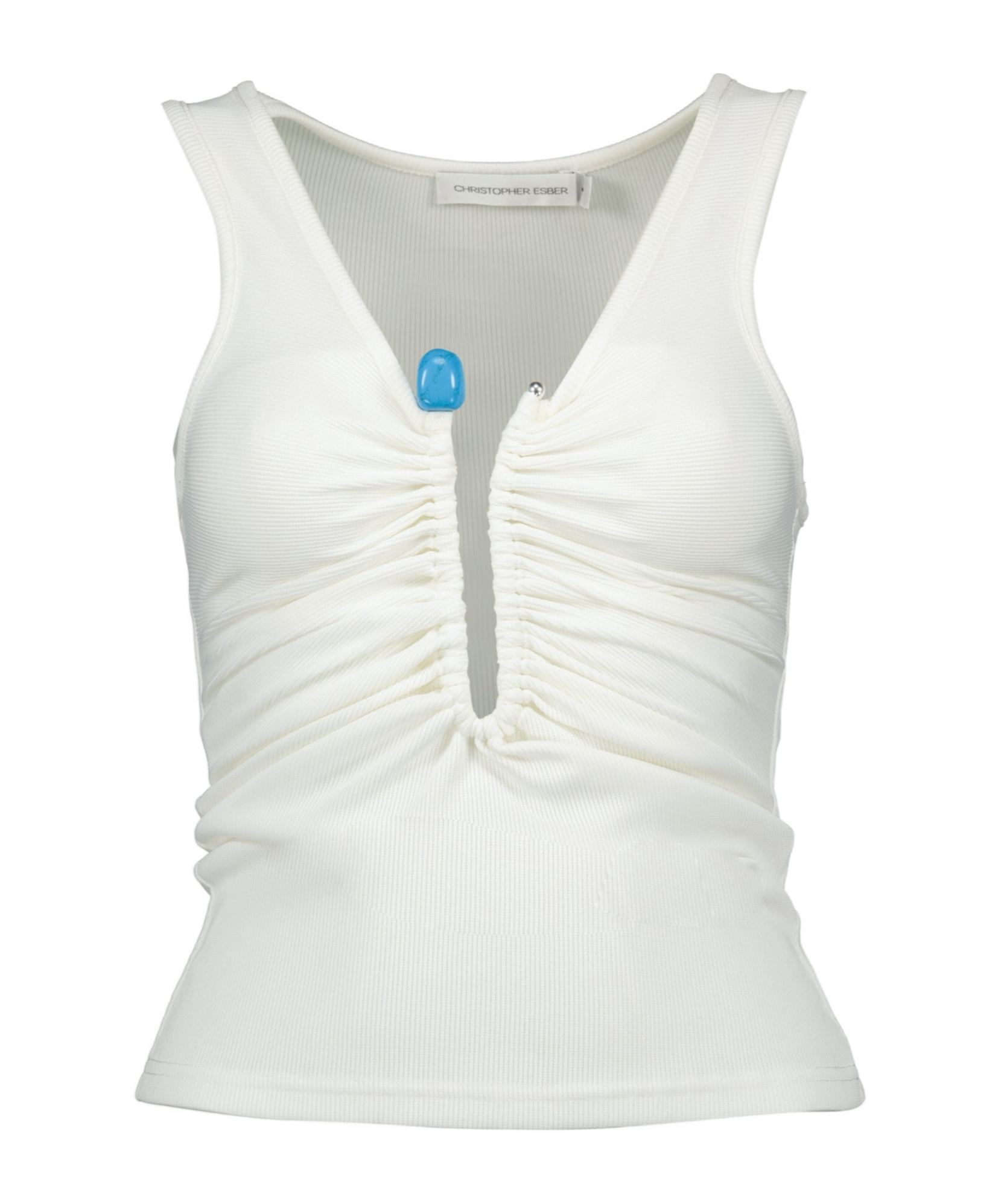 Christopher Esber Crystal Pin Embellished Jersey Tank Top In White