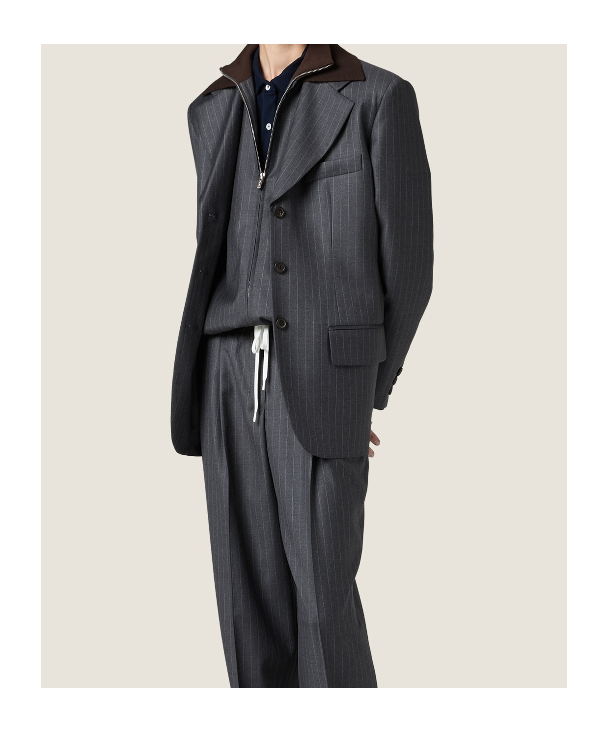 Miu Miu Pinstripe Lapel Jacket In Gray