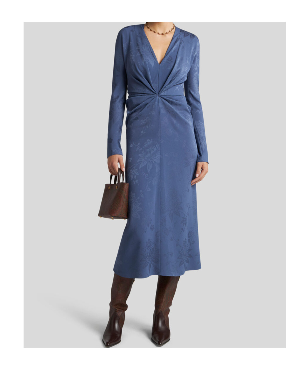 Shop Etro Jacquard Dress With Knot In Blue