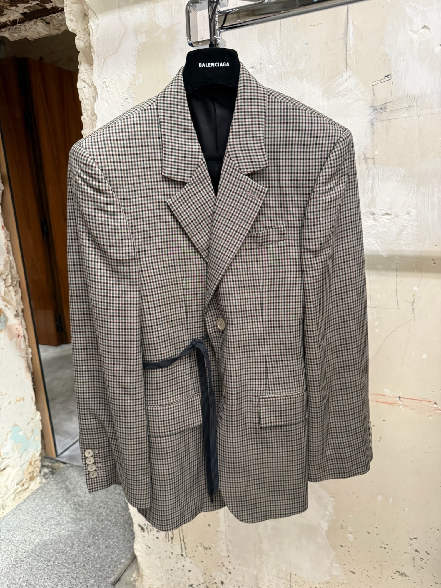 Balenciaga Tailored Wrap Jacket With Checkered Design For Women In Green