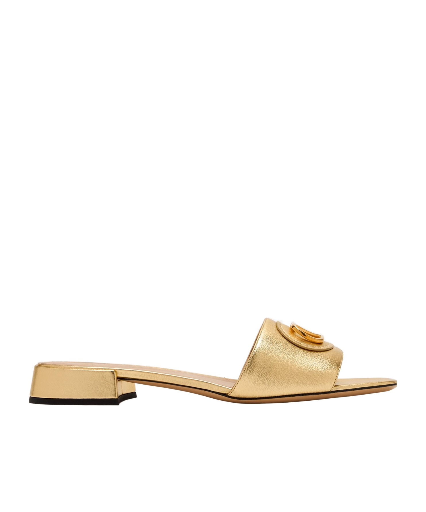 Valentino Gold Laminated Leather Vlogo Signature Slide Sandals In Nude