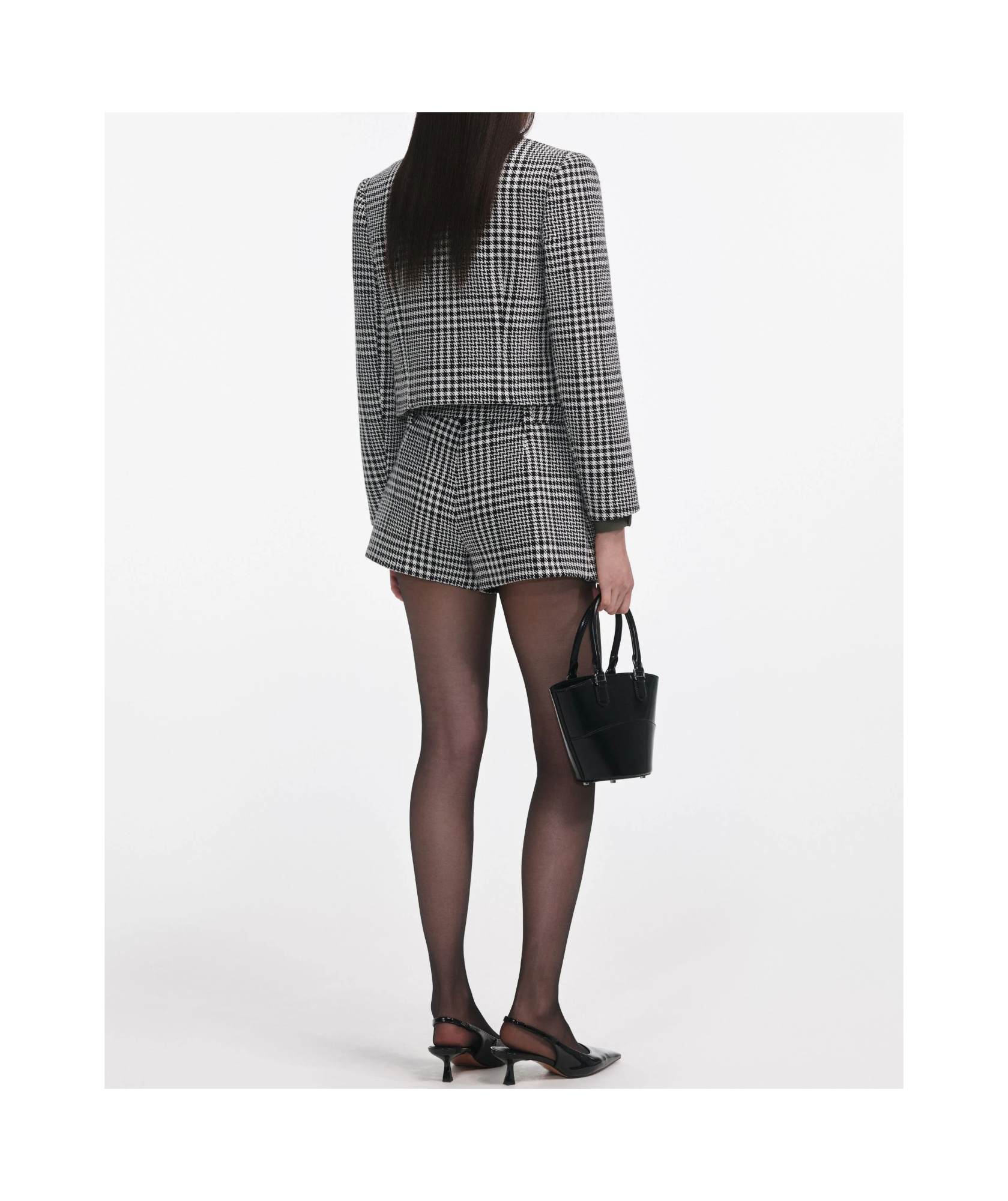 Self-portrait Houndstooth Embellished Trim Cropped Jacket In Gray