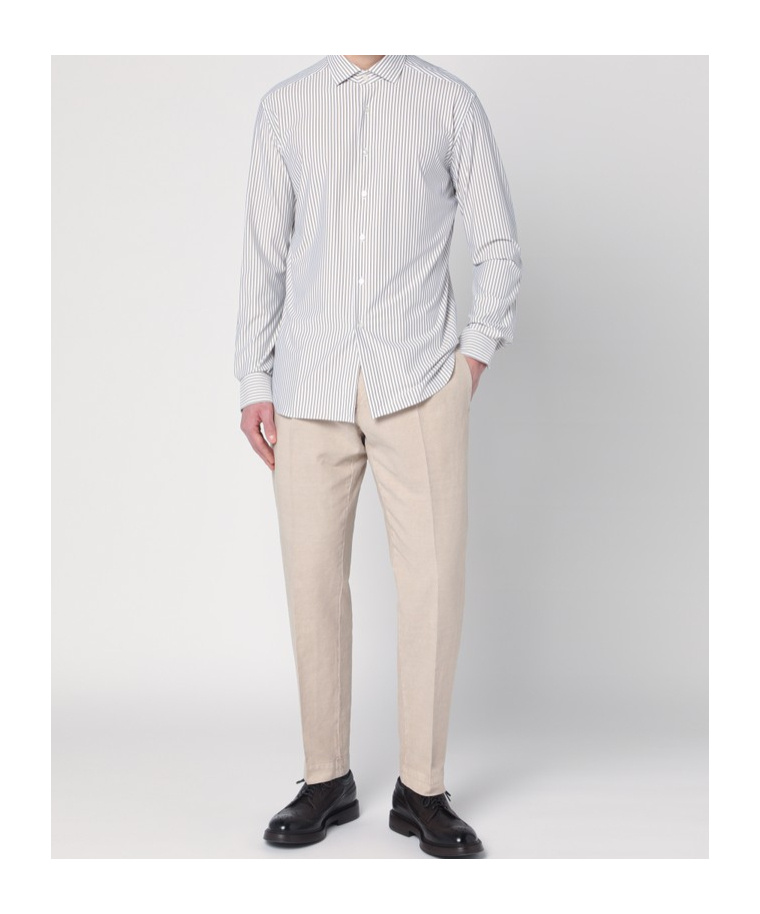 Xacus Striped Poplin Shirt In White