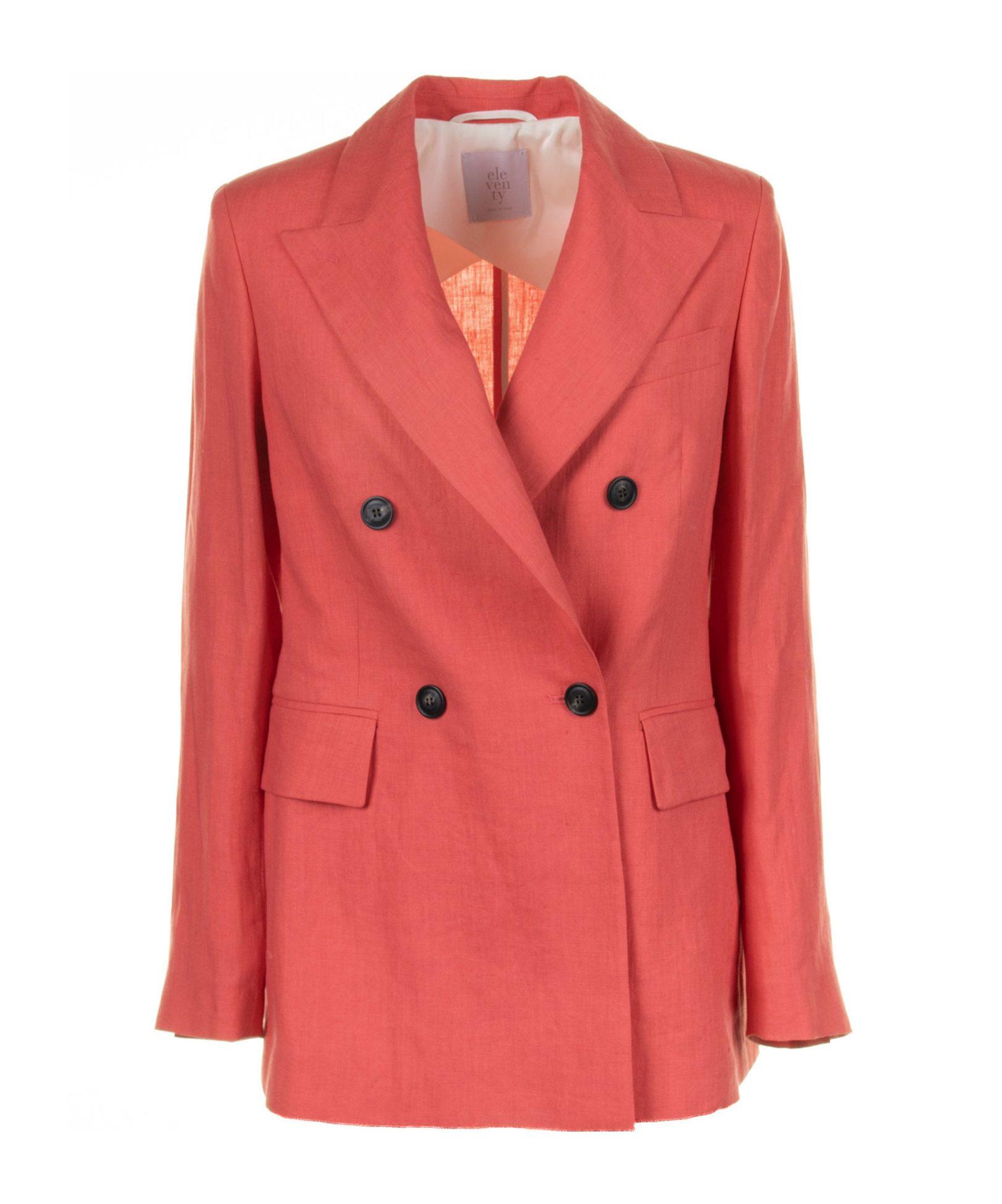 Eleventy Coral Double-breasted Linen Jacket In Pink