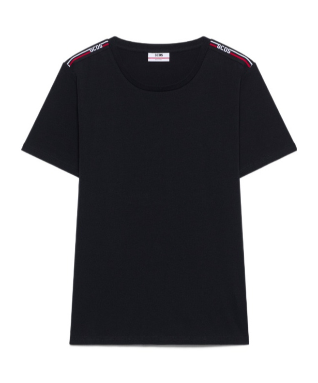 Gcds Logo Tape Stretch T-shirt In Black
