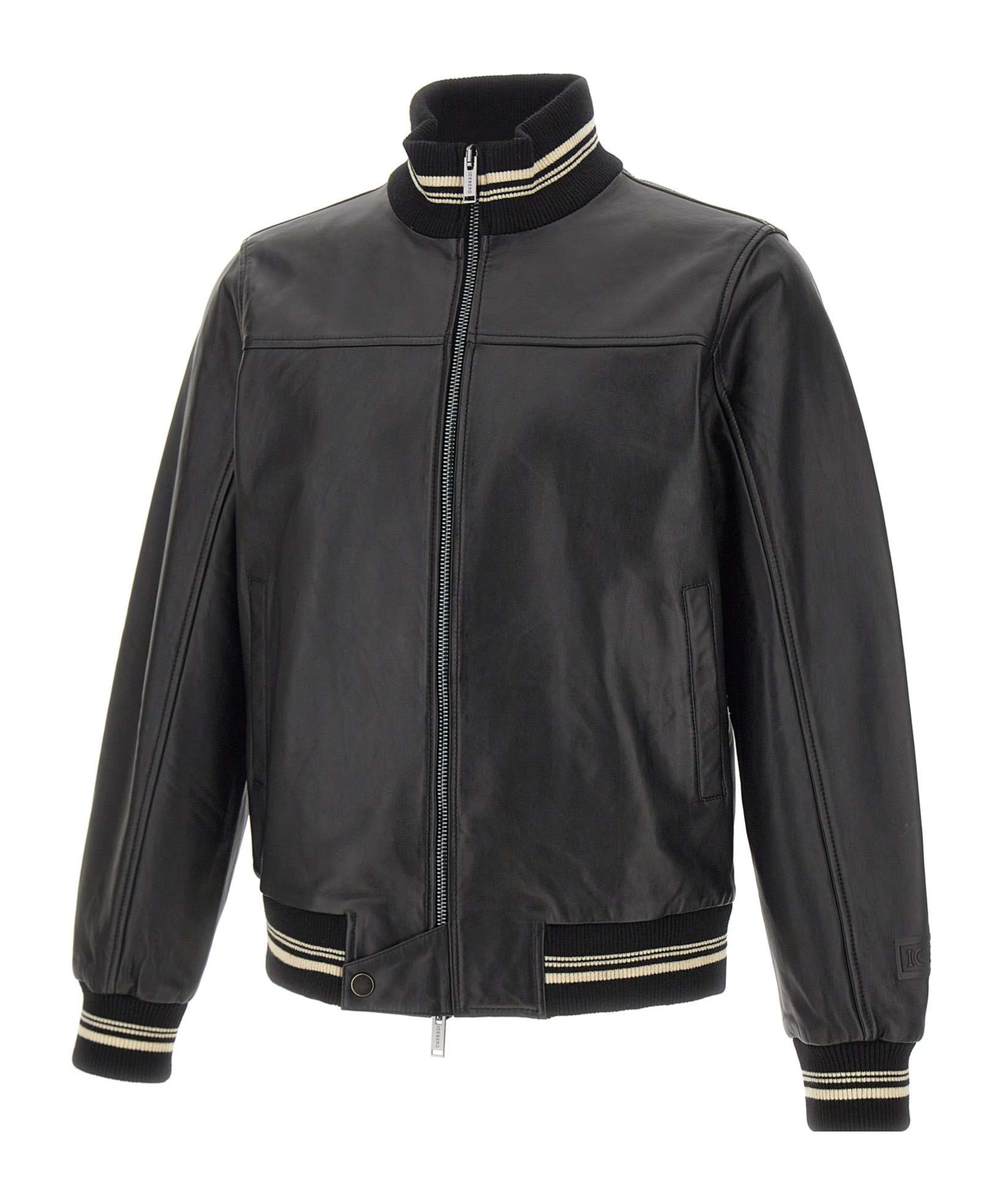 Iceberg High Neck Zipped Bomber Jacket In Black
