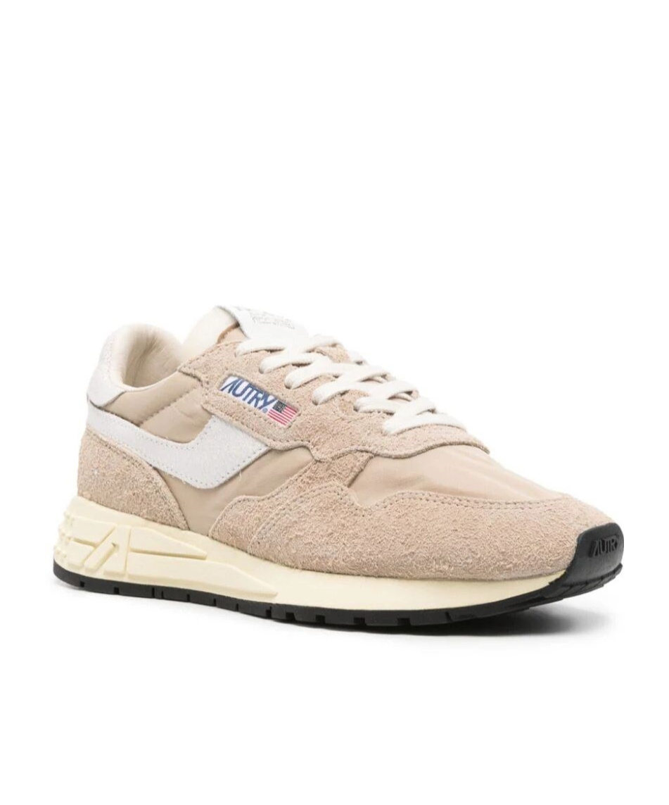 Autry Reelwind Low Nylon And Leather Craquele Pepper And White Sneakers In Nude