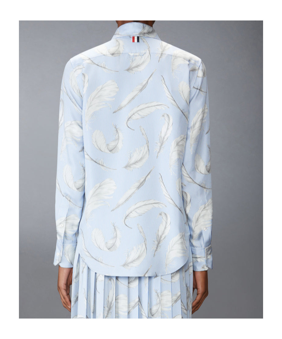 Thom Browne Feather-print Silk Shirt In Multi