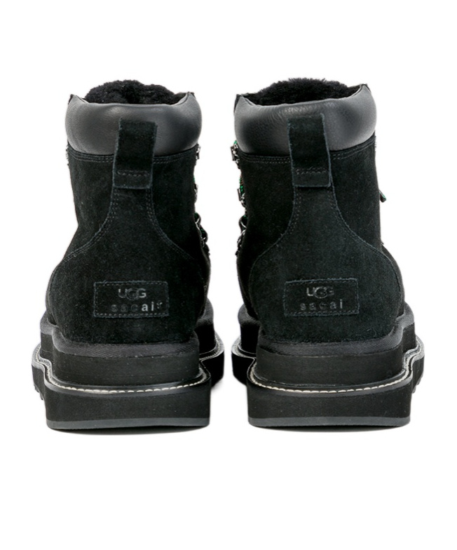 Ugg X Sacai Fur-trim Lace-up Ankle Boots In Black