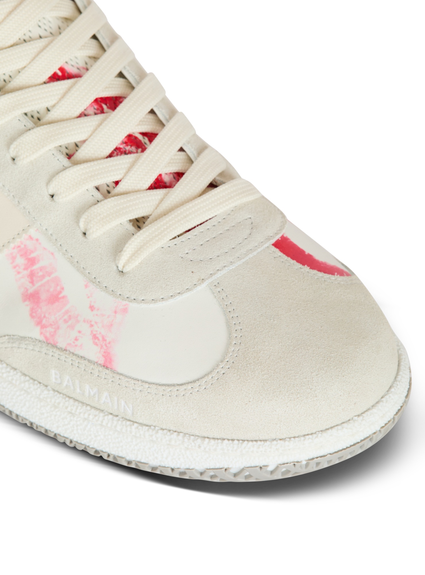 Balmain Swan Sneakers In Leather And Suede Color White And Red In White