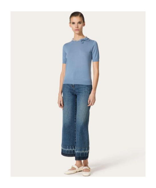 Valentino Bestickter Wollpullover Frau Himmelblau S In Blue