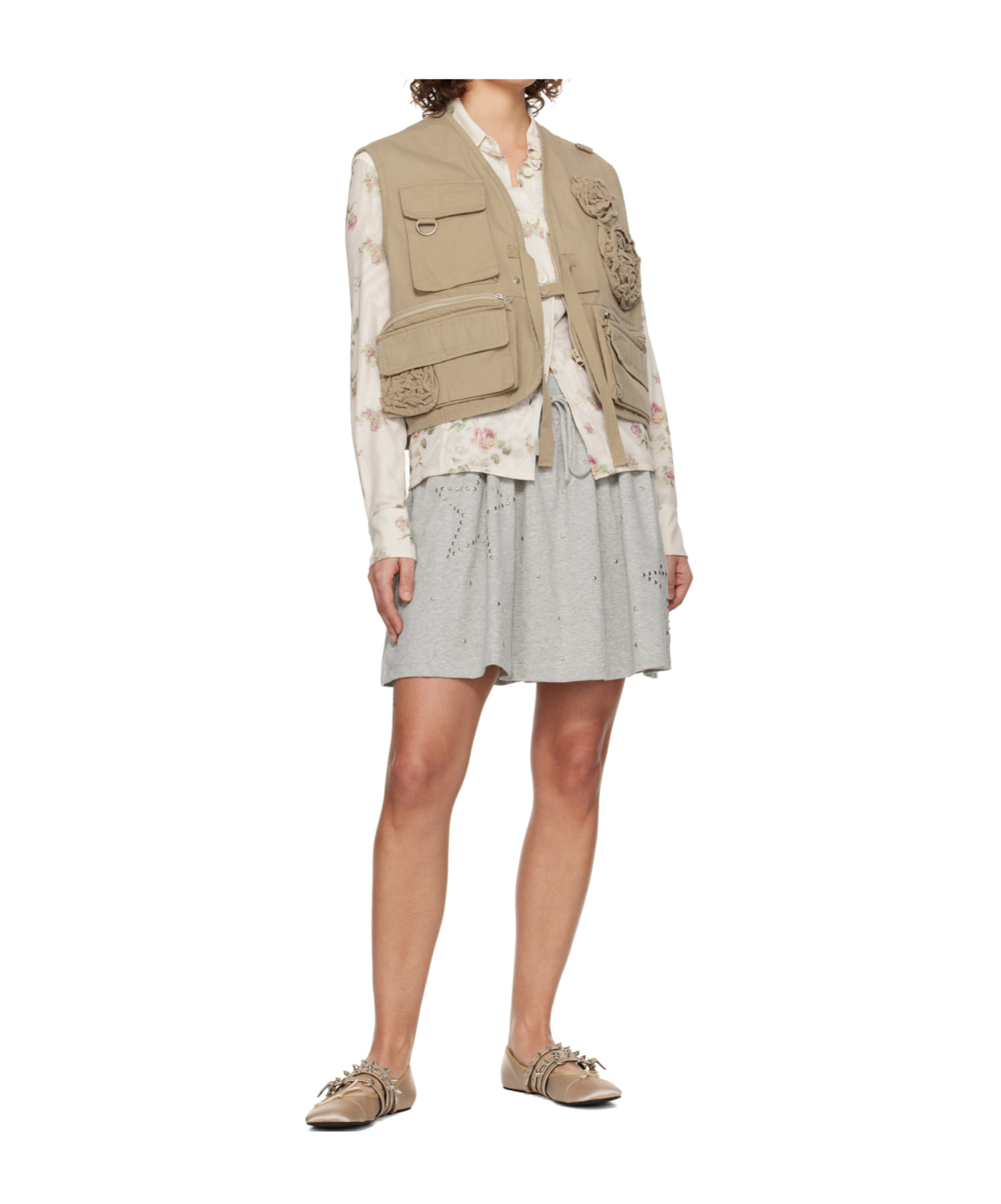 Open Yy Applique Work Vest In Brown