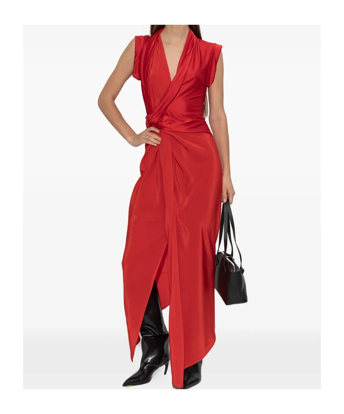 Victoria Beckham Womens Cardinal Red Asymmetric Plunge Stretch-woven Maxi Dress