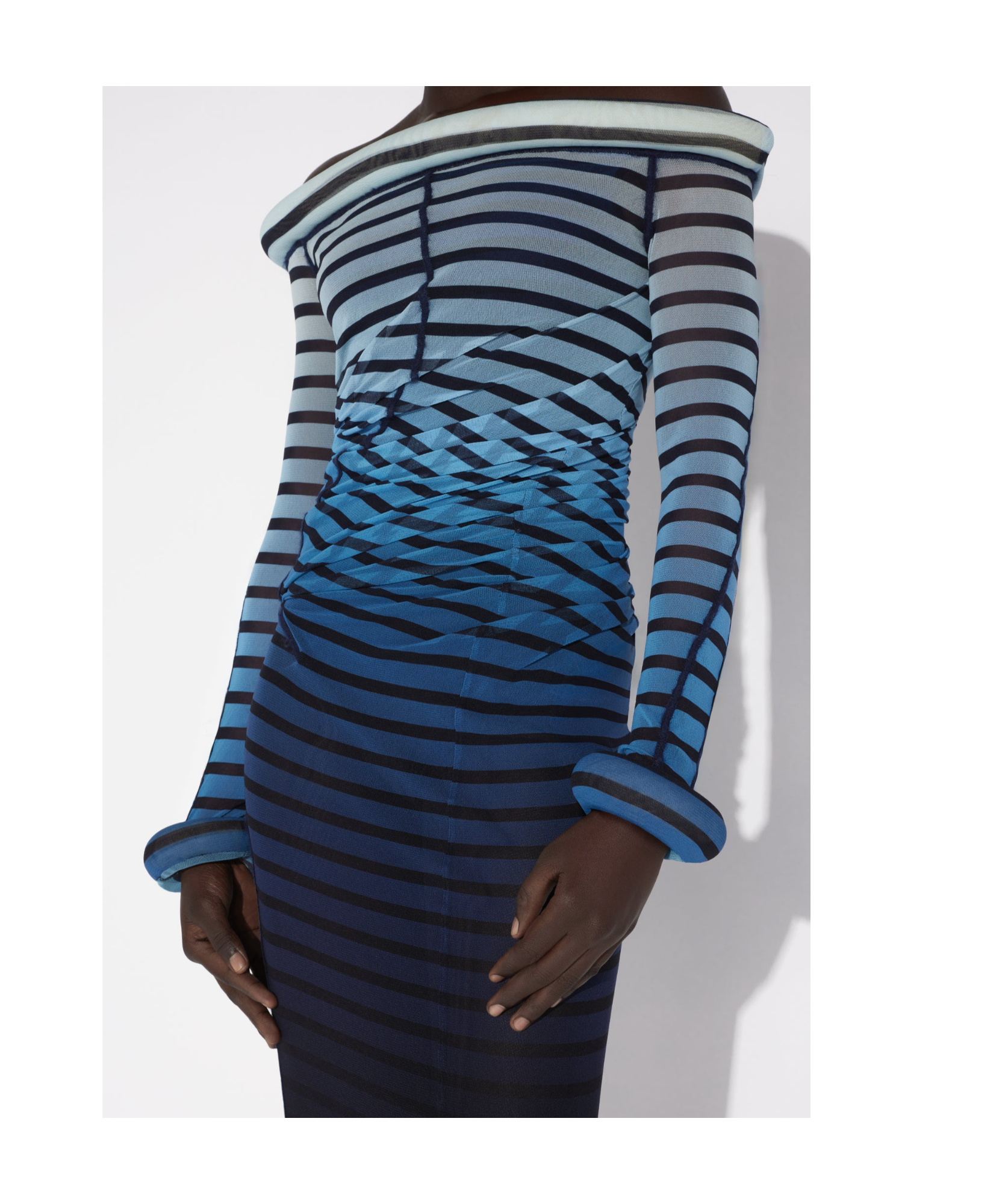 Jean Paul Gaultier Elegant Mesh Boat Neck Long Dress With 3d Collar And Cuff In Black