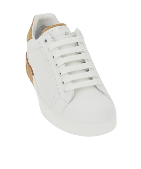 Dolce & Gabbana Portofino Leather Sneakers In White And Tan In White