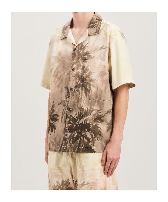 Palm Angels Sunset Palms Bowling Shirt Ss Beige - Bl In Neutral