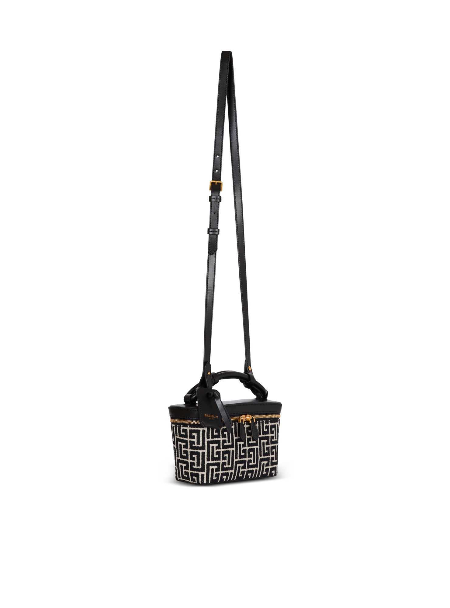 Balmain B-army Vanity Case In Monogrammed Canvas And Leather