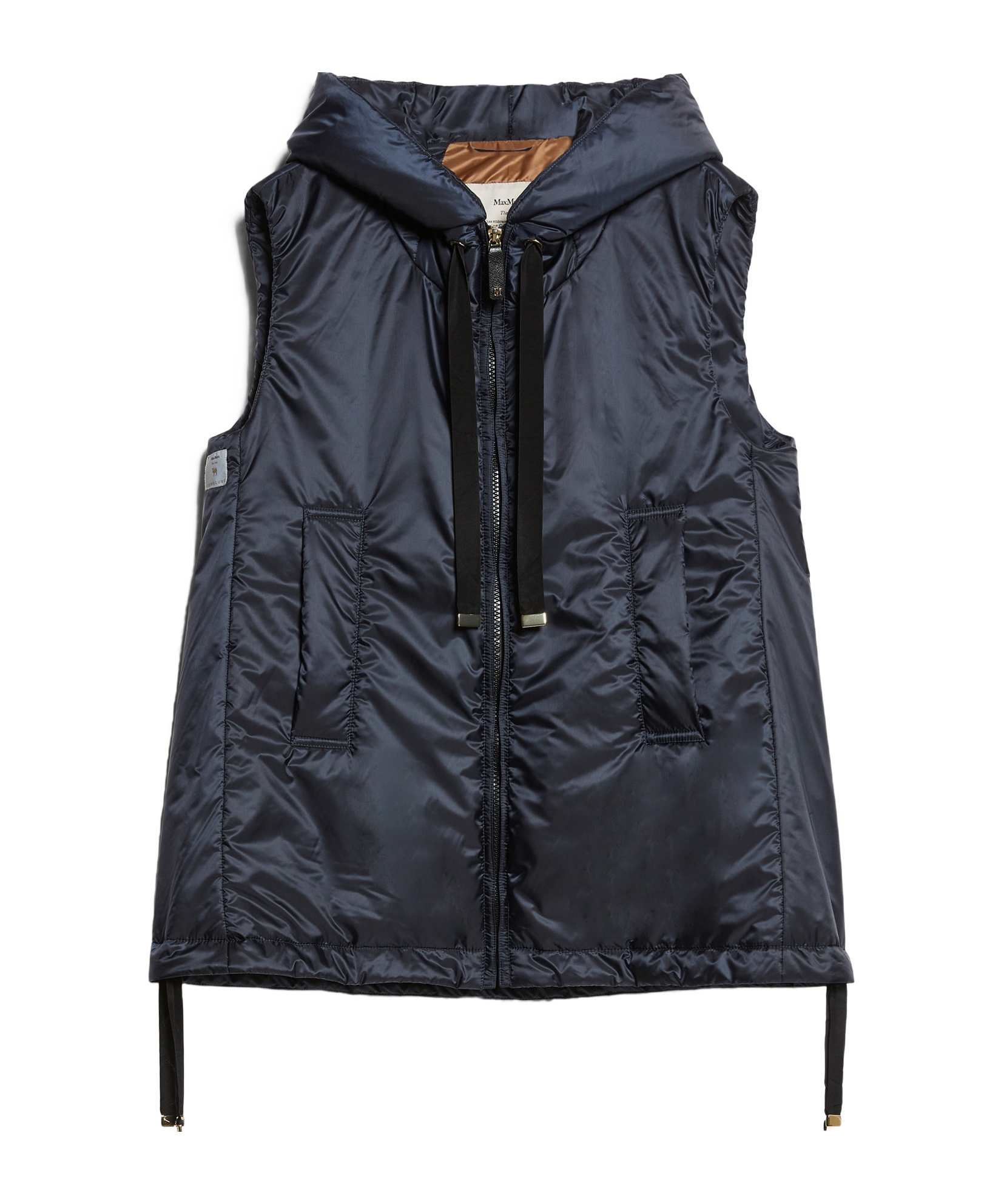 Max Mara Canvas Drawstring Hooded Sleeveless Gilet In Black