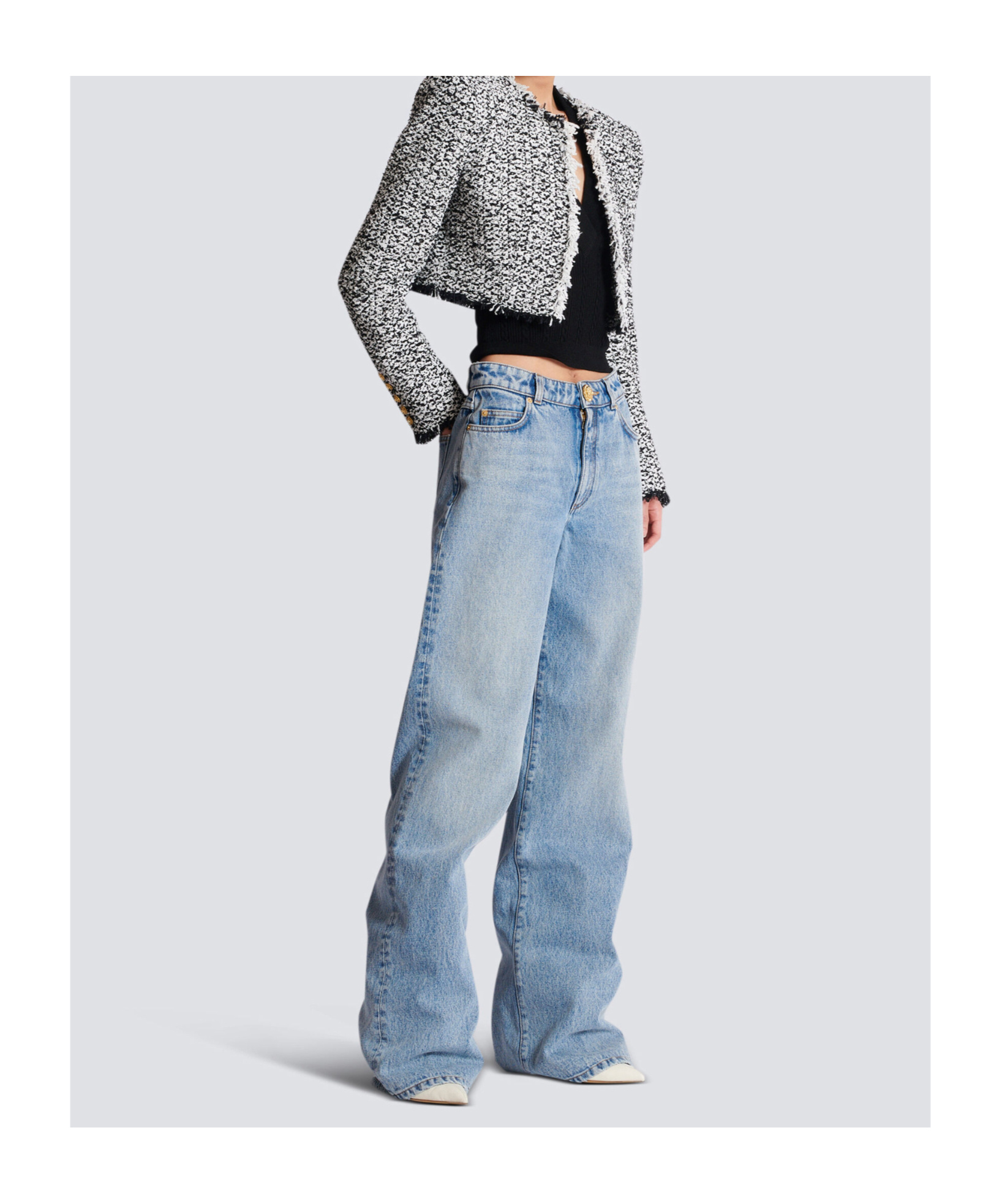 Balmain Tweed Cropped Jacket In Gray