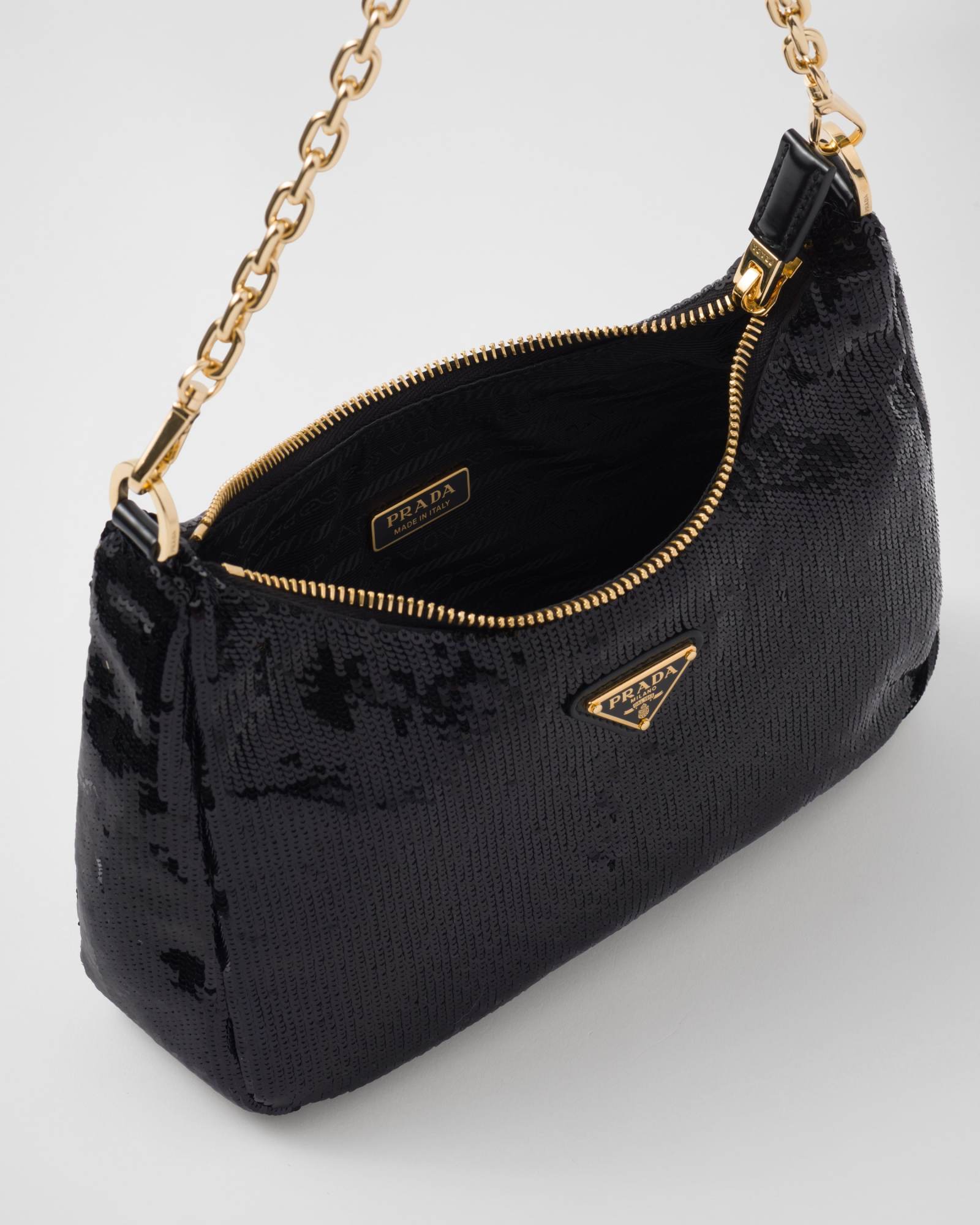 Prada Re-nylon And Sequin Mini-bag In Black
