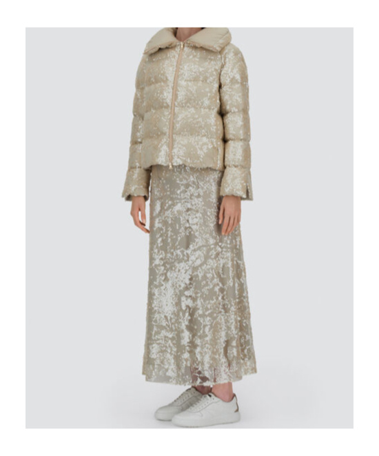 Herno Cape In Shimmering Lace Layer In Nude