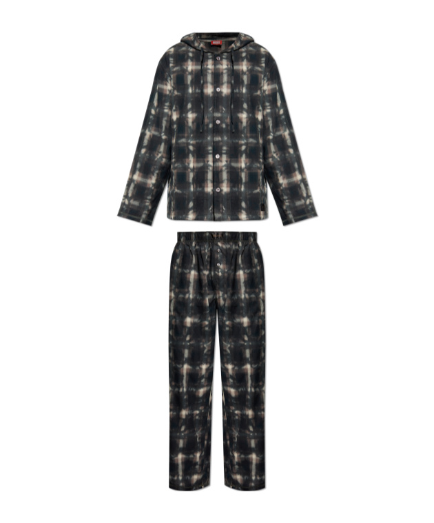 Diesel Set-orlando-utlt Hooded Checked Pyjamas In Black
