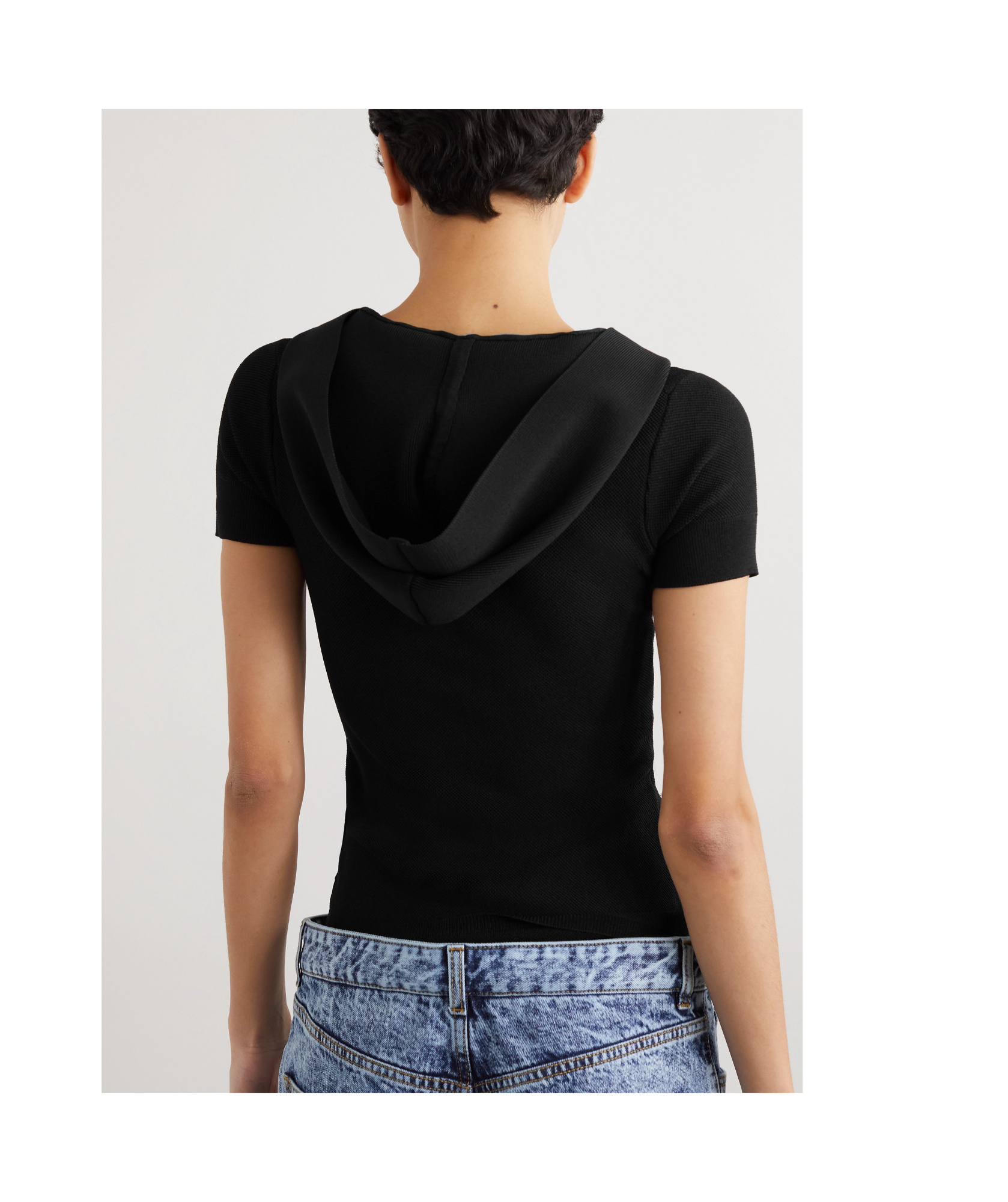 Alaïa Hooded Knitted V-neck T-shirt In Black
