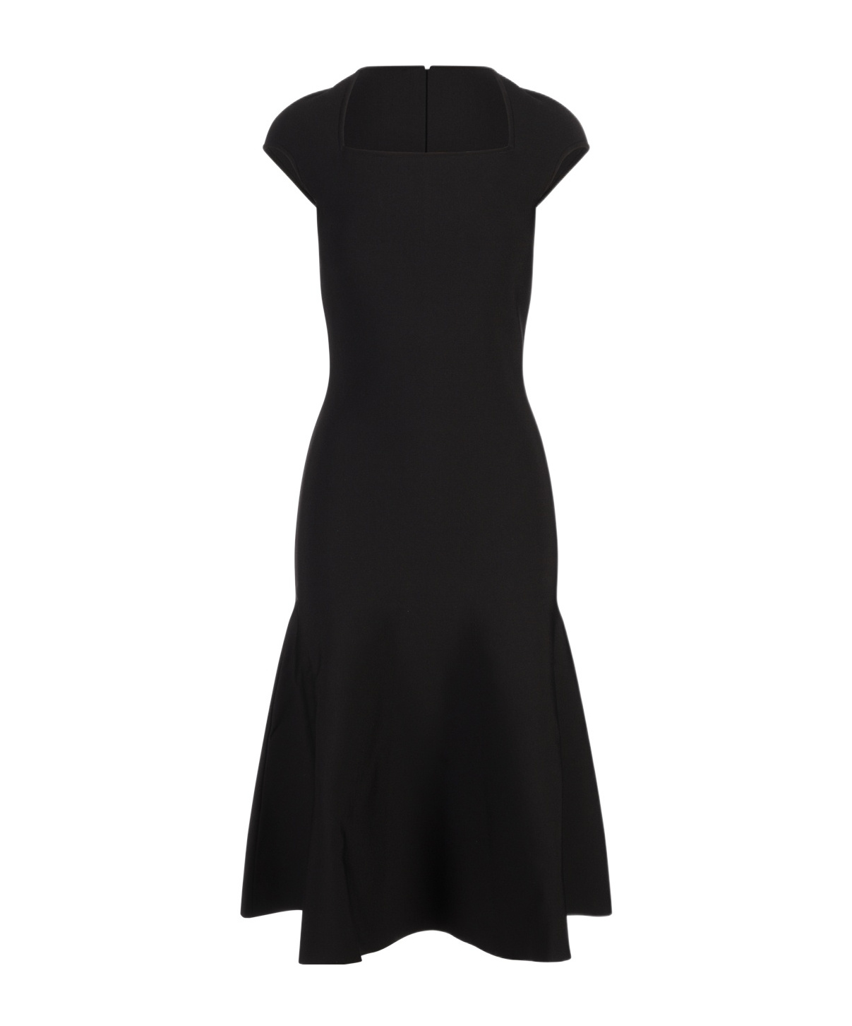 Alexander Mcqueen Draped Midi Dress With Fitted Bodice In Black