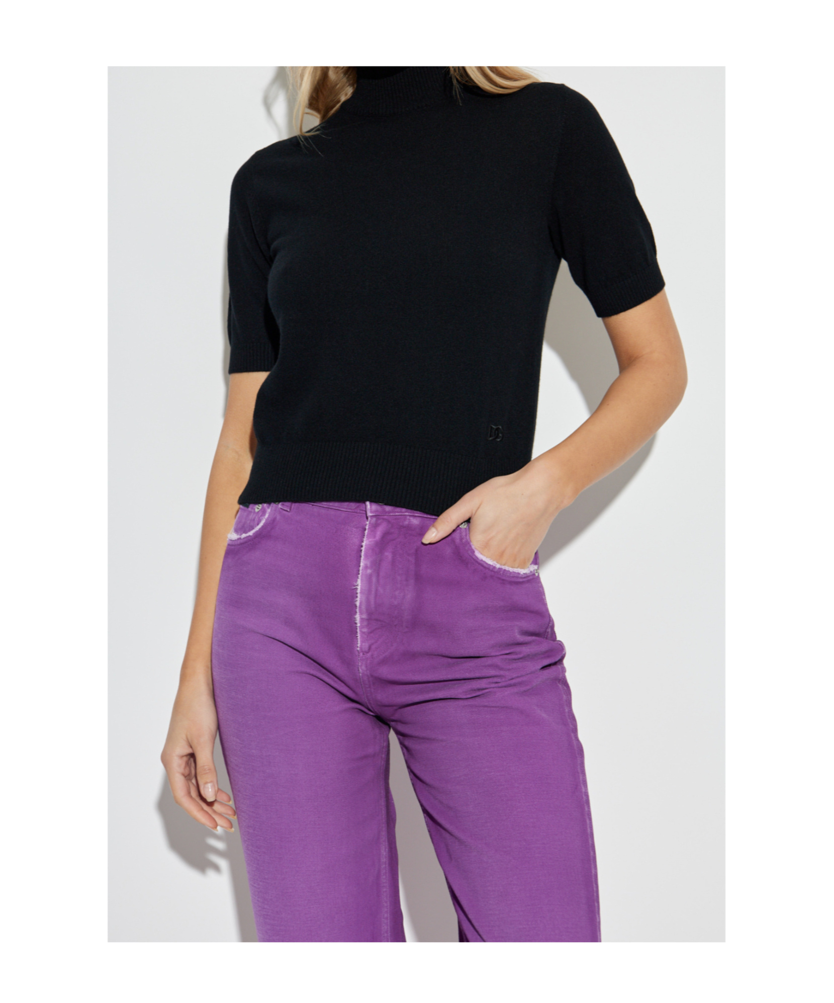 Dolce & Gabbana Short-sleeve Turtleneck Sweater In Black