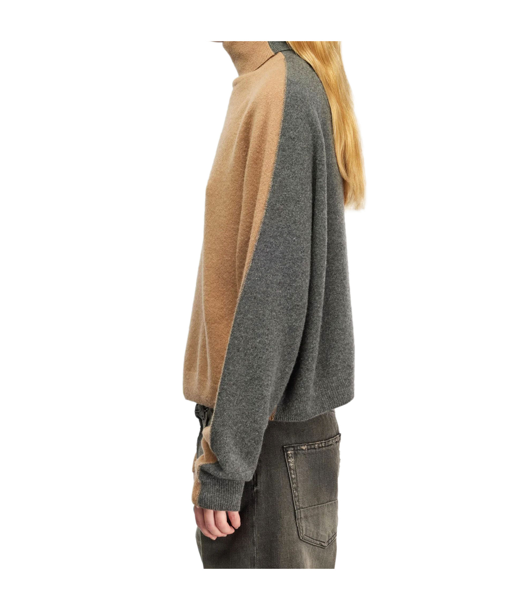 Semicouture Bi-color High Collar Knit Sweater In Wool-cashmere Blend In Brown