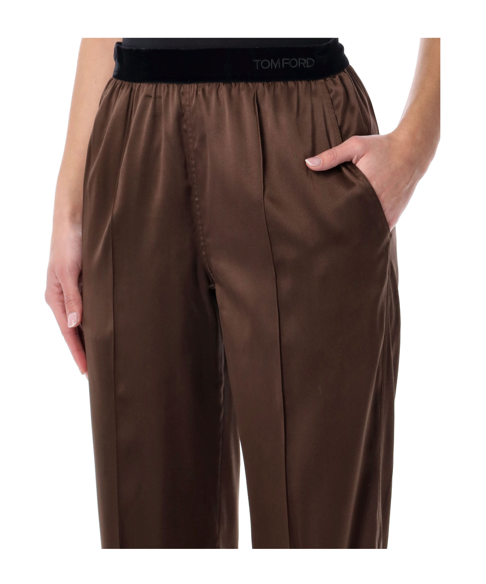 Tom Ford Silk Satin Straight Leg Pant In Brown