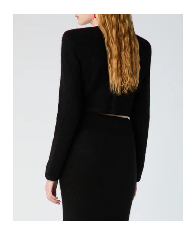 Alessandra Rich Alpaca Knitted Cropped Cardigan In Black