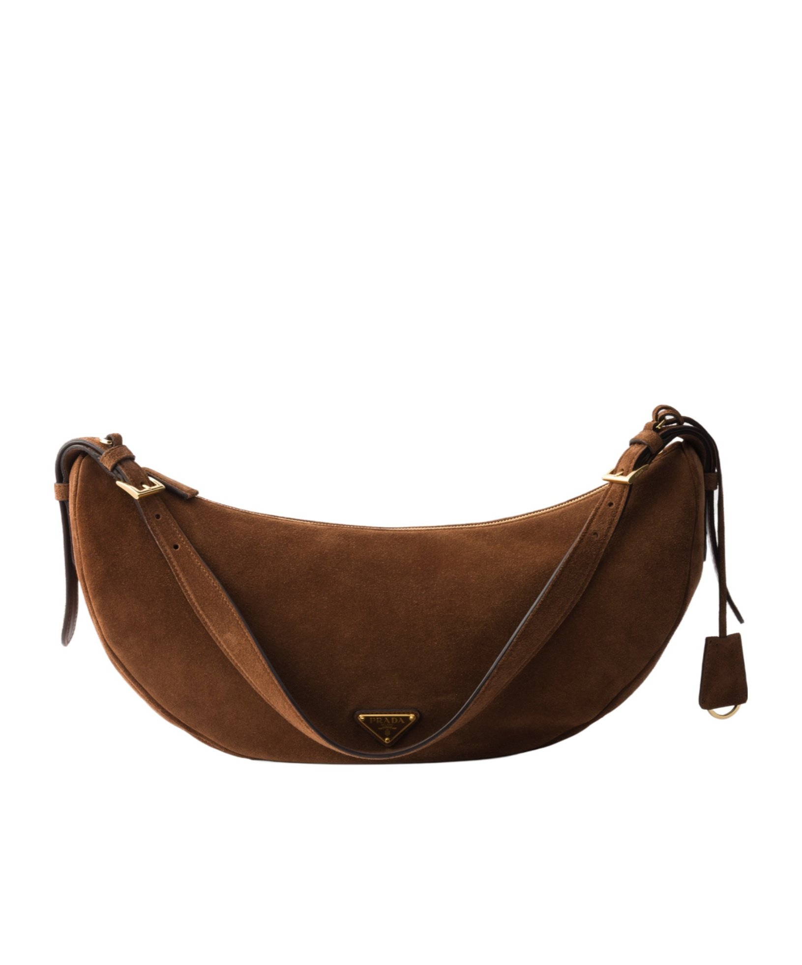 Prada Brown Suede Large Demi-lune Shoulder Bag