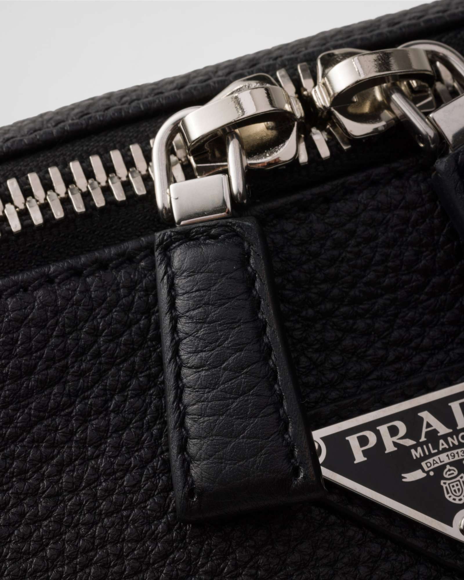 Prada Triangle Logo Leather Shoulder Bag In Black
