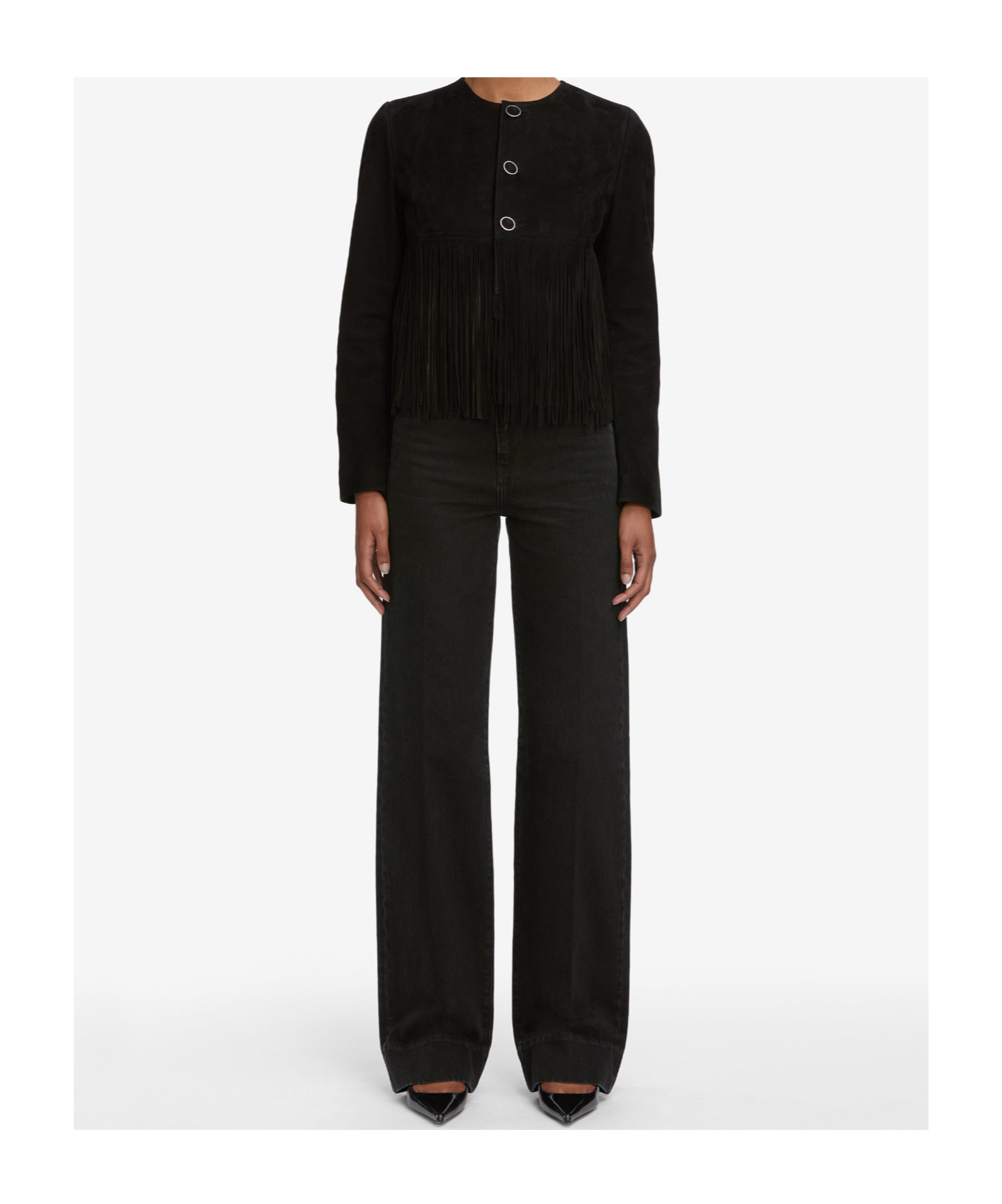 Frame Double-layered Fringed Leather Jacket In Black