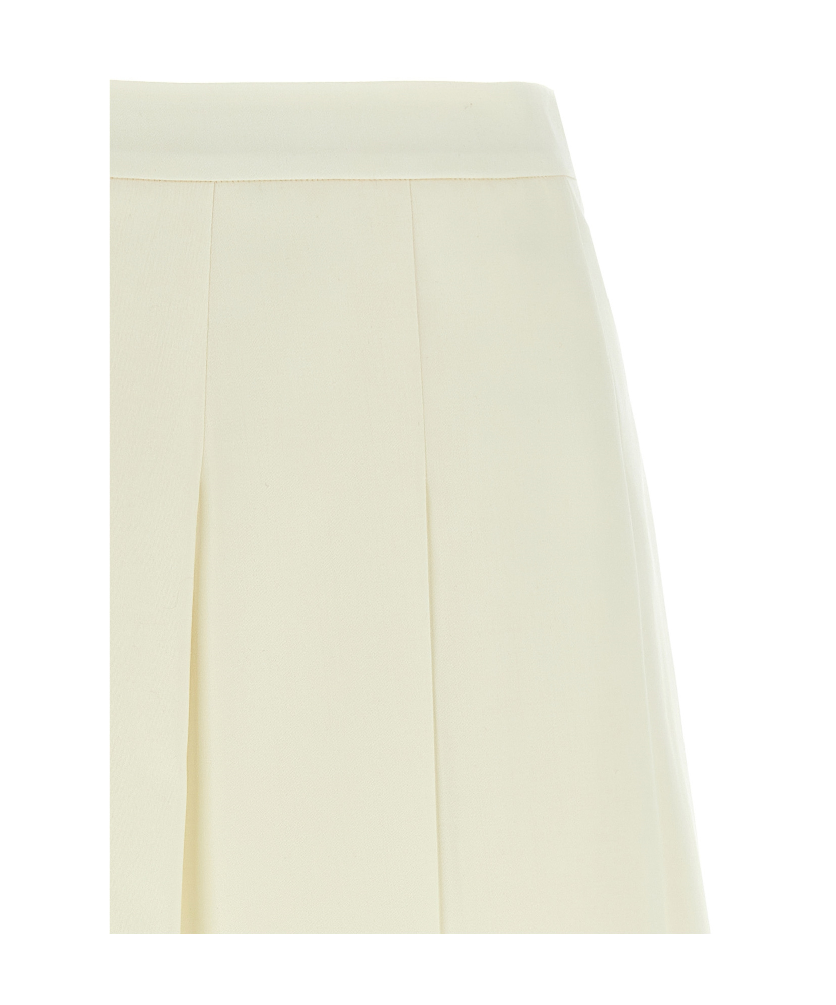 Alessandra Rich Pleated Wool Midi Skirt With Flared Silhouette In White