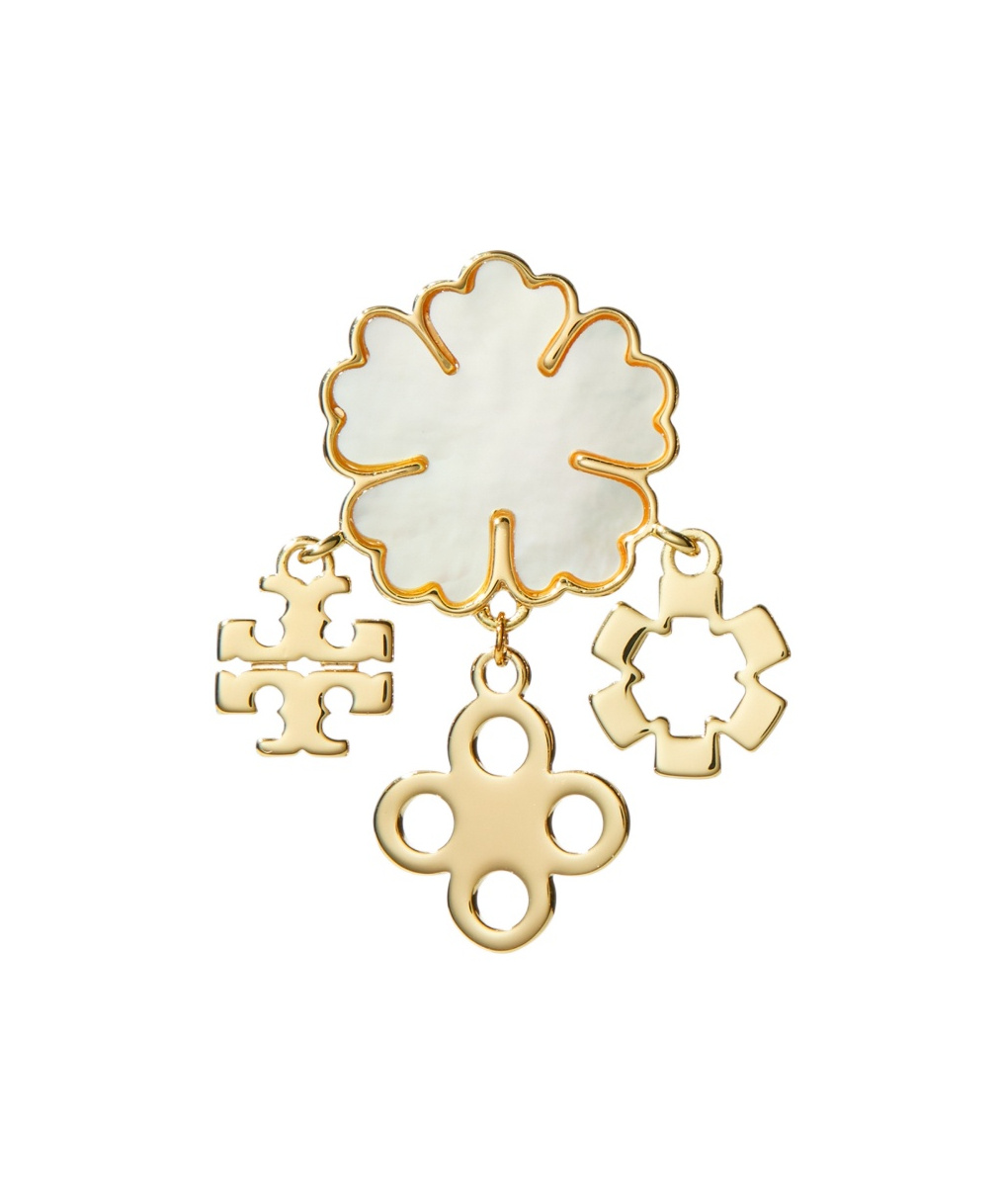 Tory Burch Mother Of Pearl Clover Cluster Drop Earrings In Gold Tone In Gold