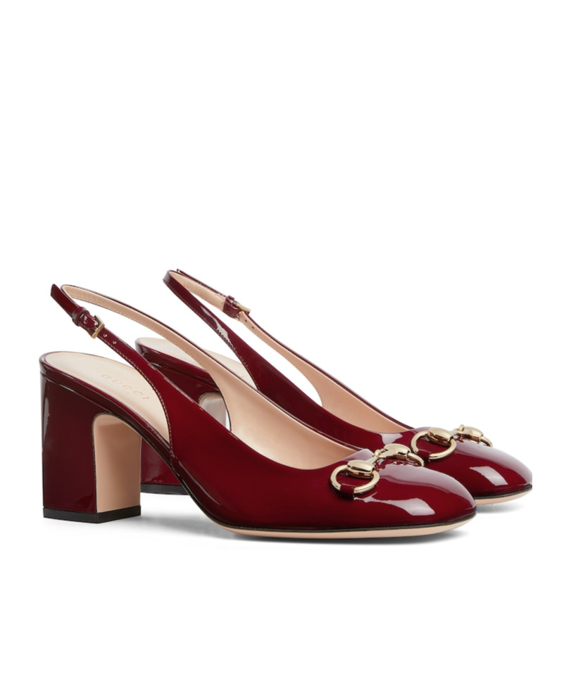 Gucci Bordeaux Slingback Pumps With Horsebit In Patent Leather Woman In Nude