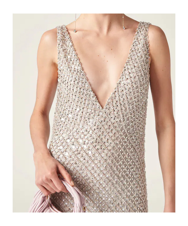 Miu Miu Embellished Midi Chiffon Dress In Nude