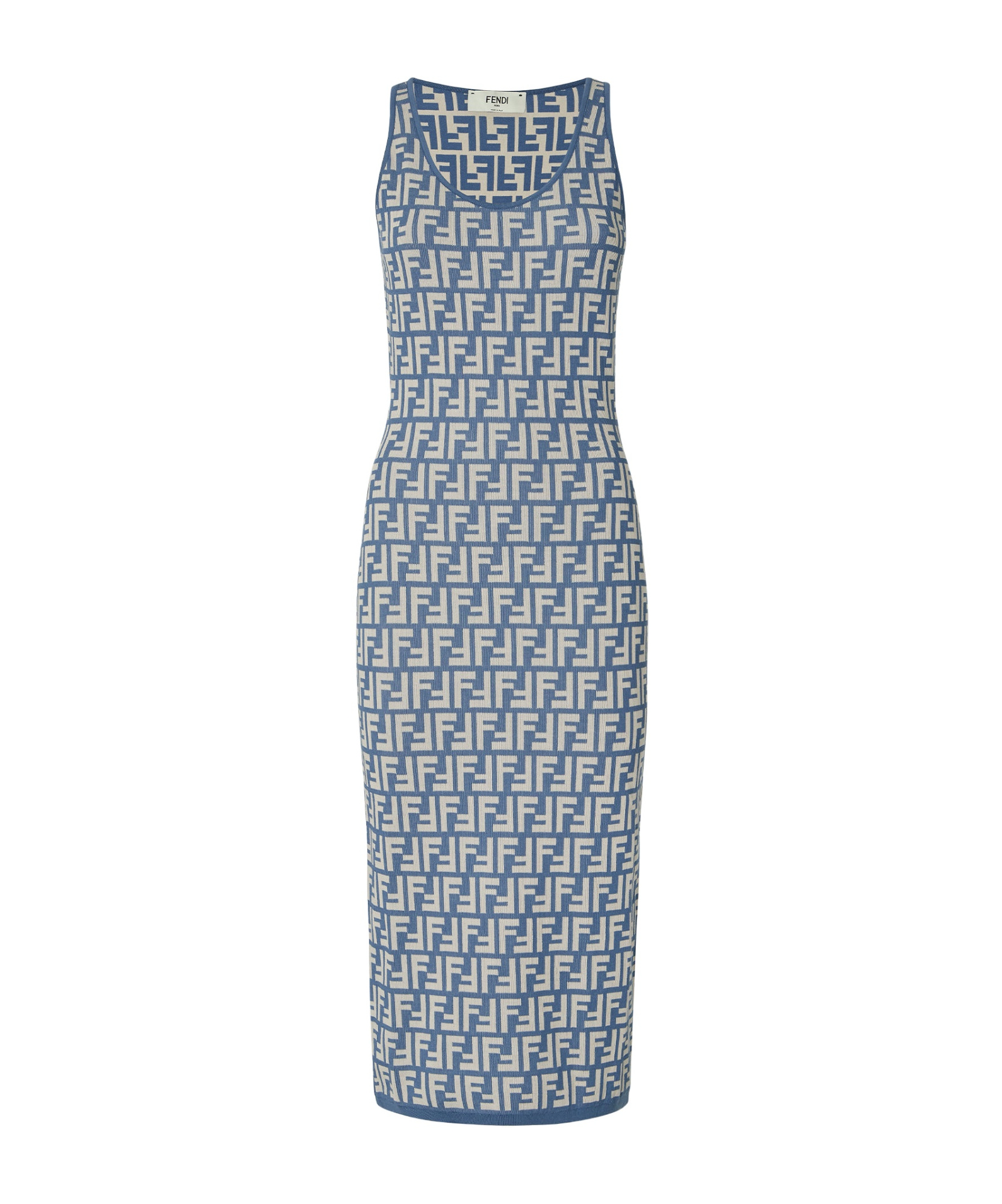 Fendi Blue Ff Jacquard Knit Midi Dress In Blue