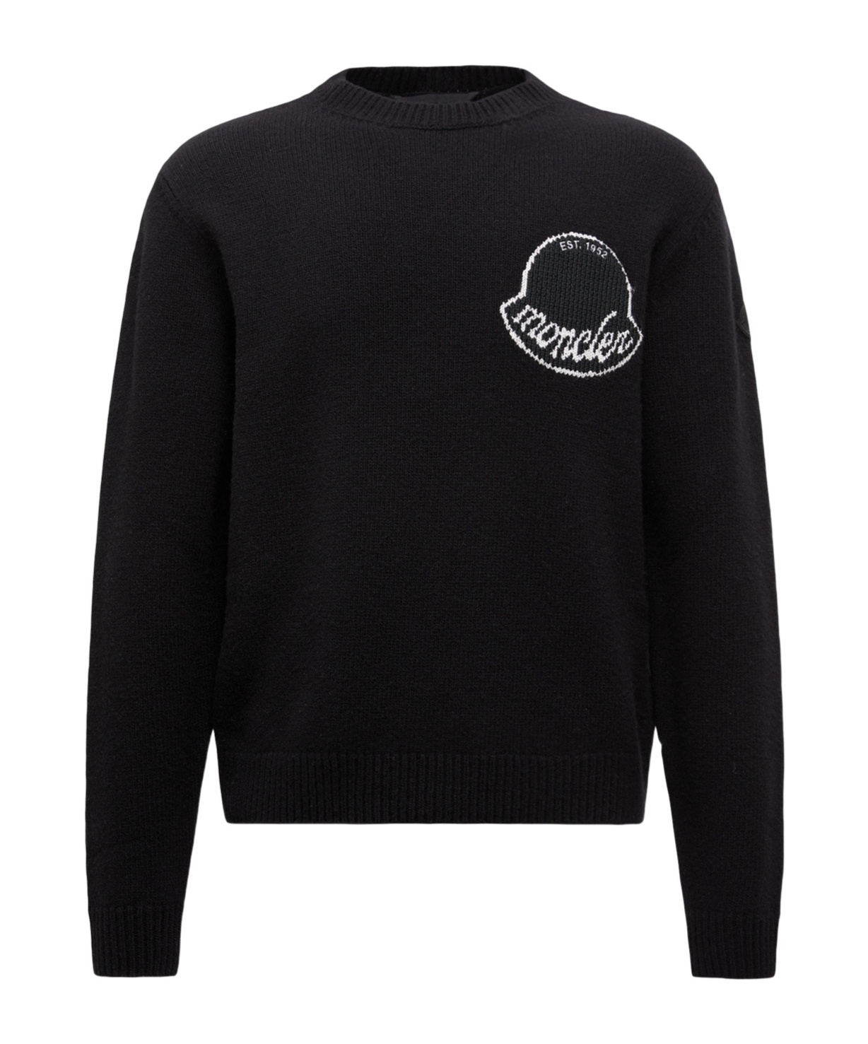 Moncler Wool Logo Sweater With Ribbed Crew Neck In Black