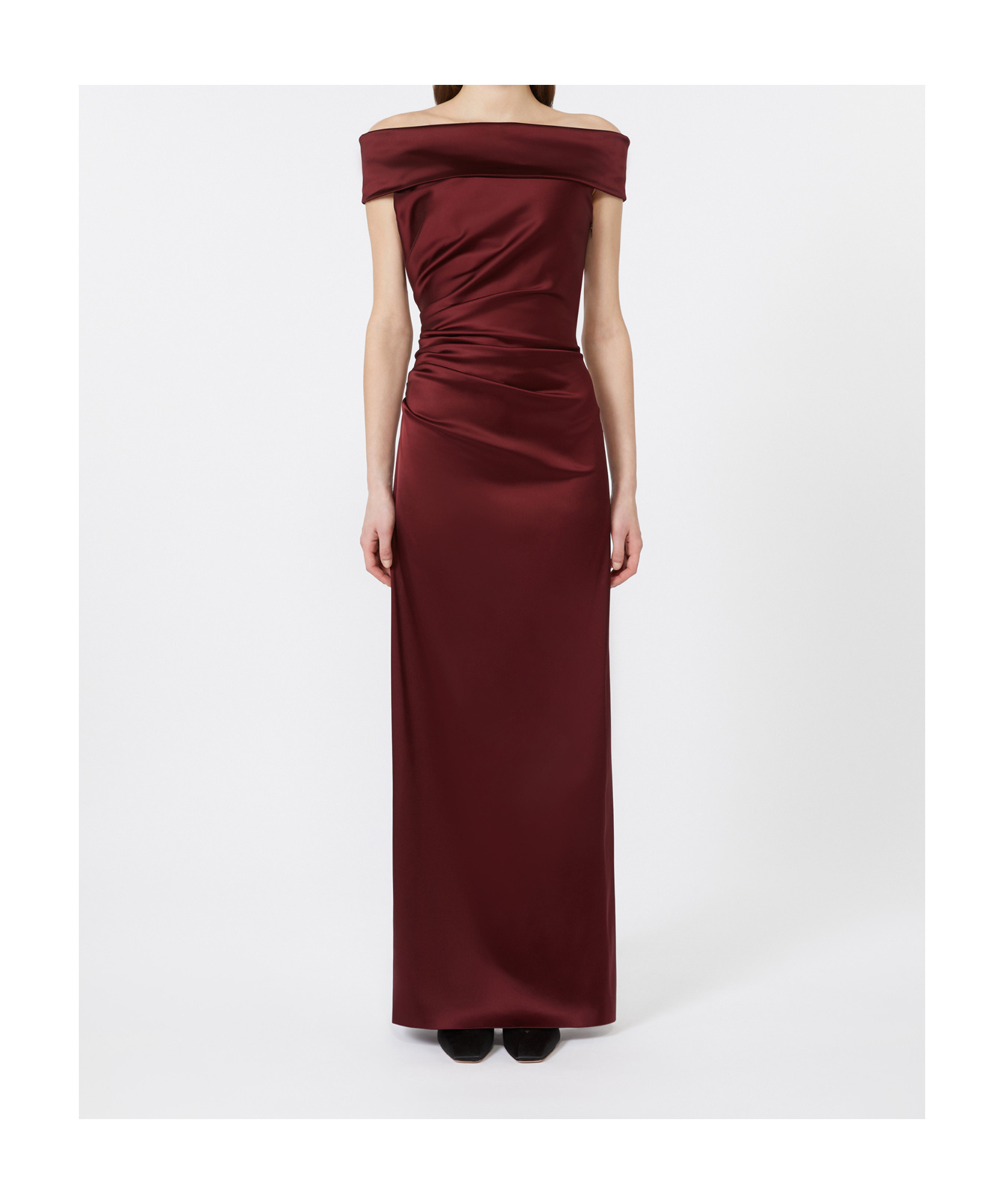 Max Mara Long Stretch Satin Dress In Burgundy