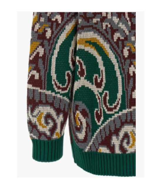 Etro Patterned Jacquard Wool Sweater With Dropped Shoulders In Green