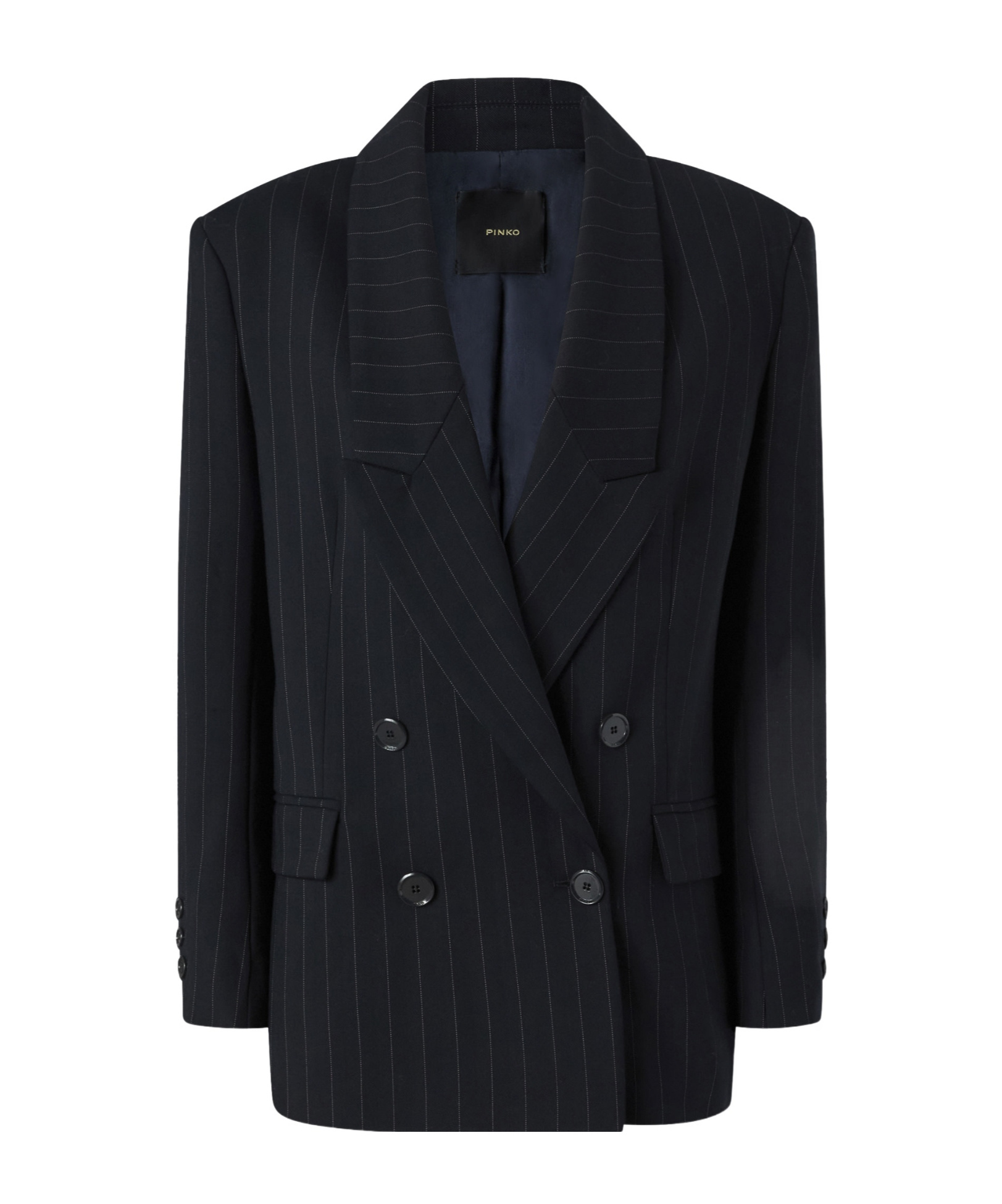 Pinko Double-breasted Pinstriped Wool Blazer In Black