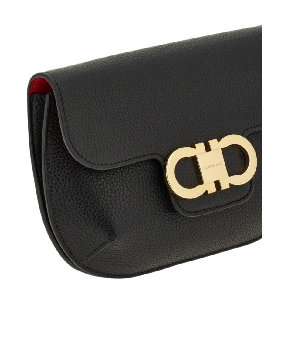 Ferragamo Double Gancini Mini Leather Shoulder Bag In Black