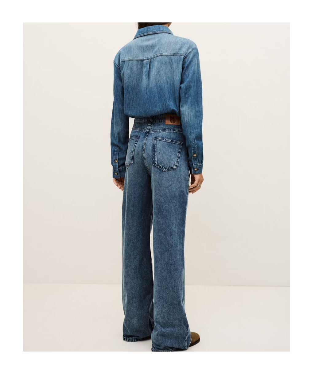 Bash Long-sleeved Denim Jumpsuit In Blue