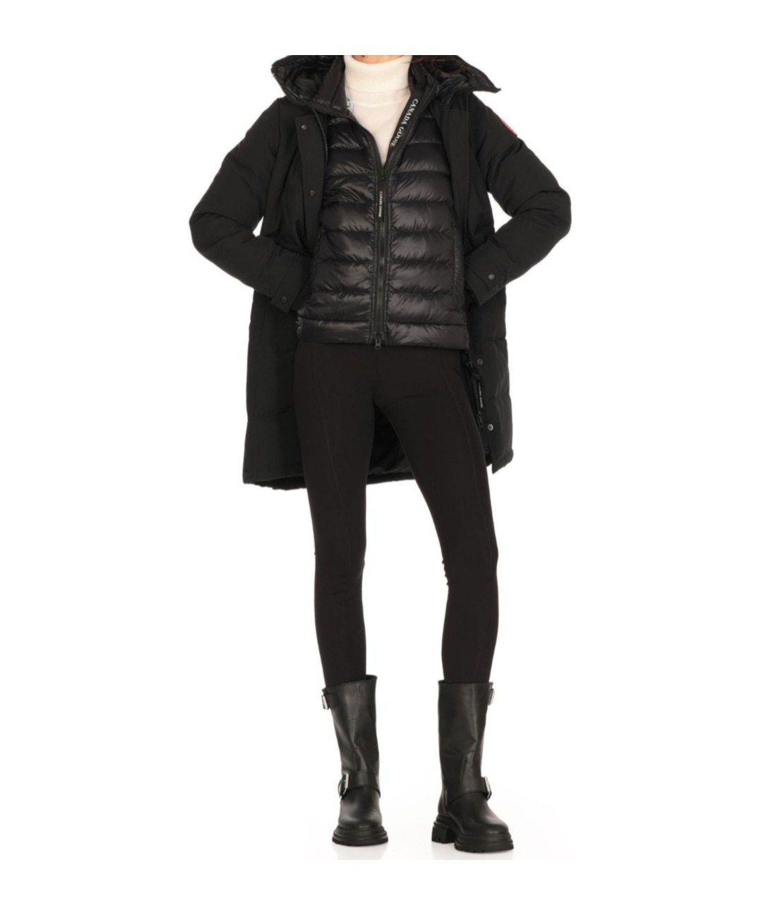 Canada Goose Long Sleeve Padded Quilted Coat With Cuffs In Black
