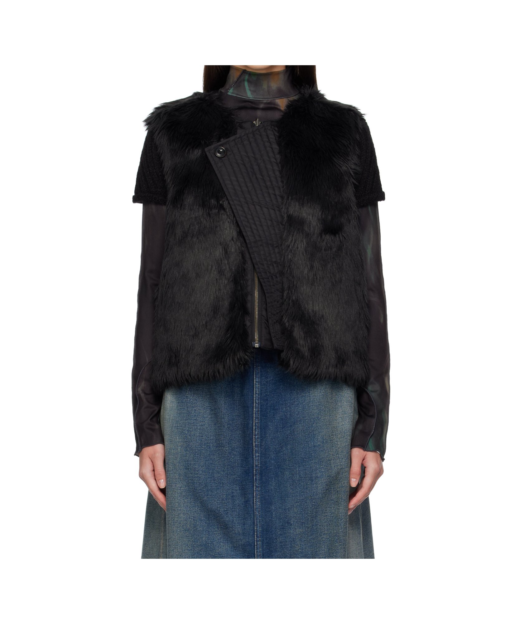 Andersson Bell Curved Placket Reversible Faux Fur Vest In Black