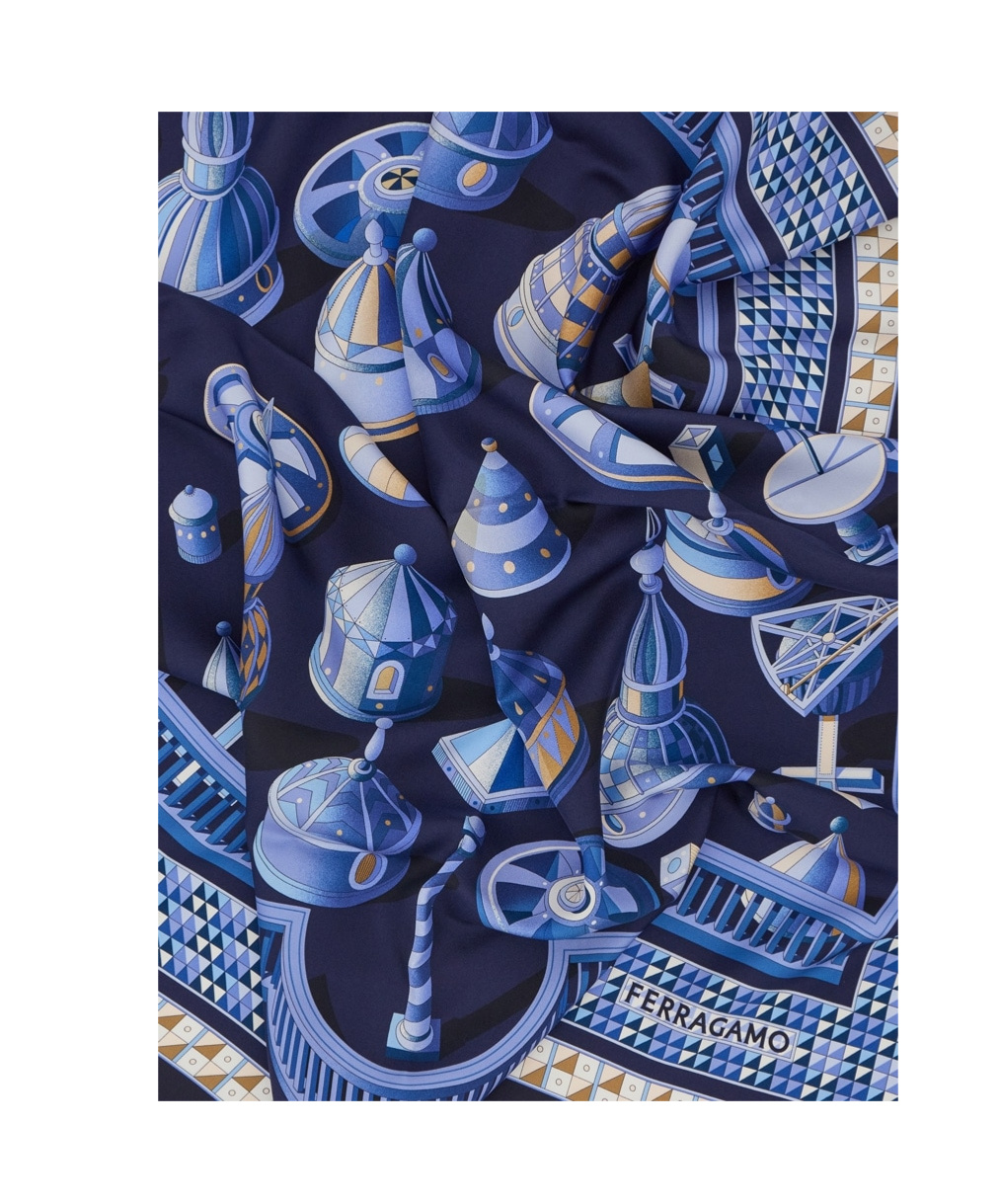 Ferragamo Geometrical Renaissance Print Cashmere Shawl In Blue