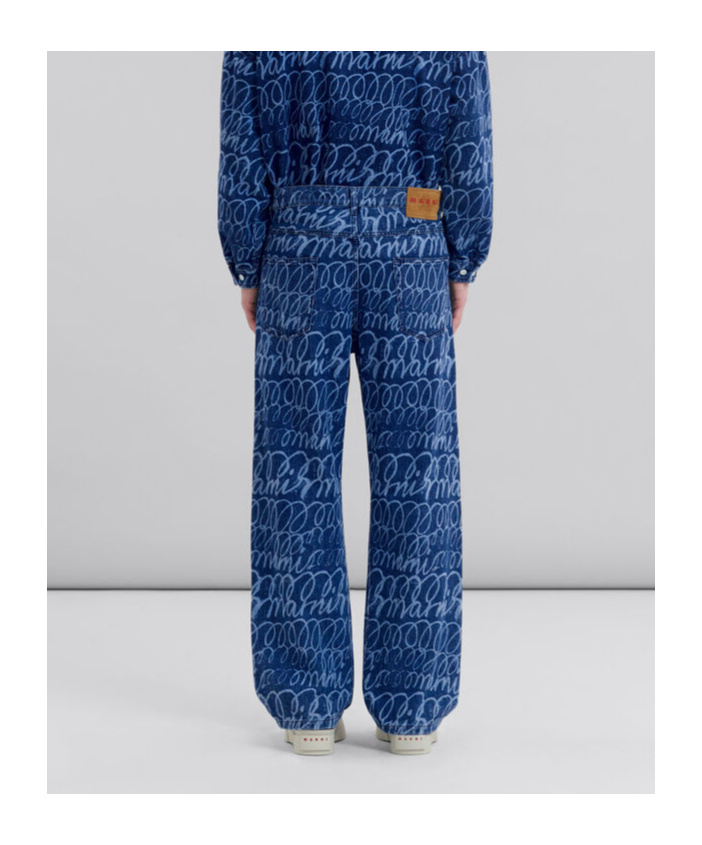 Marni Scribble Motif Wide-leg Trousers In Blue